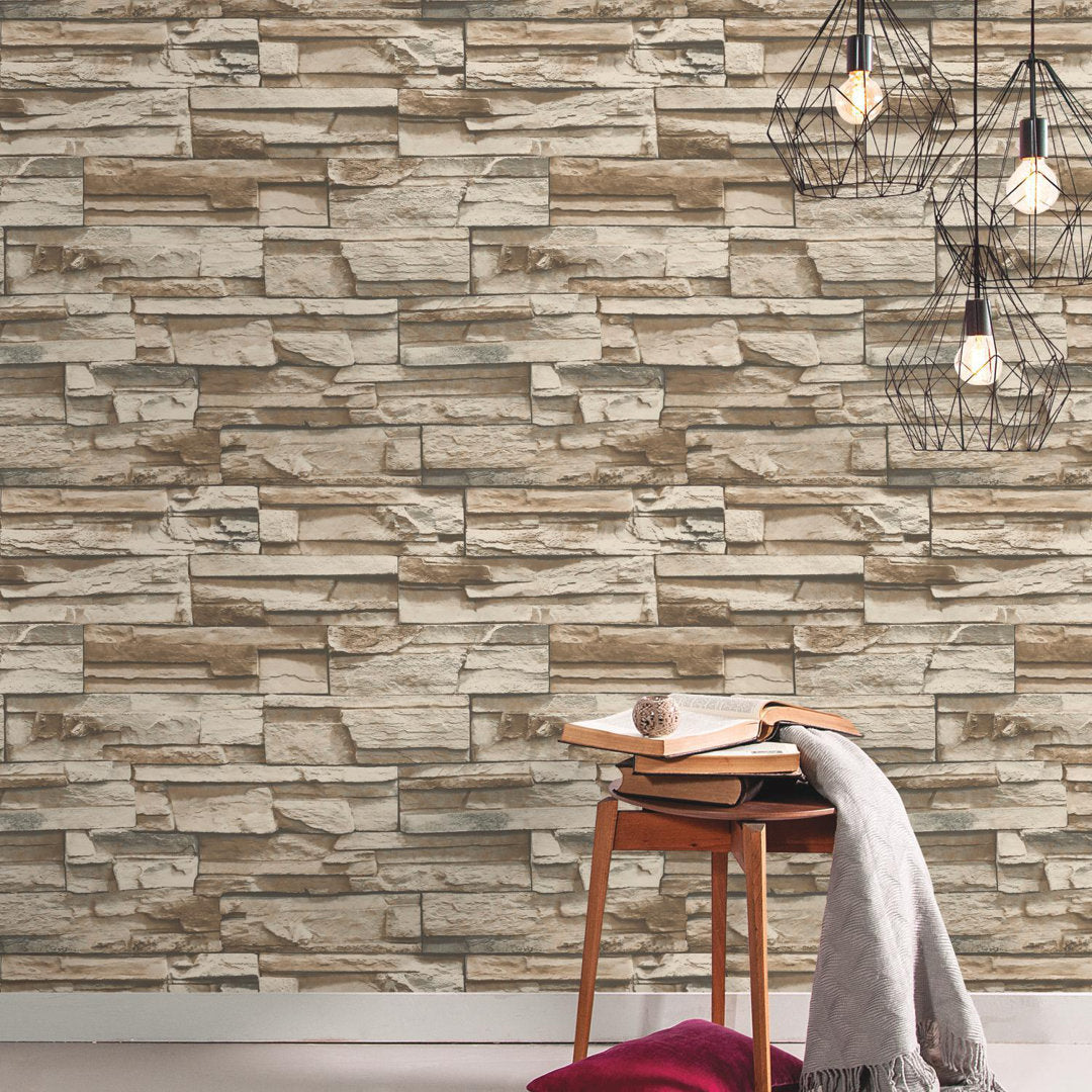 Simonska Stacked Stone 16.5' L x 20.5" W Peel and Stick Wallpaper Roll Lark Manor™