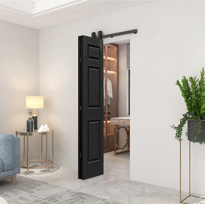 Paneled MDF Composite Bifold Barn Door with Installation Hardware Kit Calhome Size: 24" x 80" Finish: Black