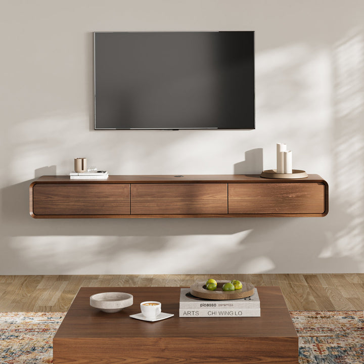 Randalstown Floating TV Stand, Entertainment Center with 4 Drawers, Solid Wood, Fully-Assembled Hokku Designs Color: Dark Brown Overall Entertainment Center Width - Side to Side: 62.99''