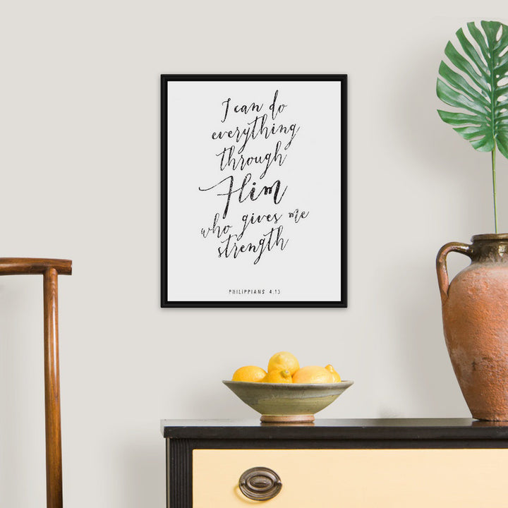 Handlettered Bible Verse - Philippians 4:13 - Textual Art Print on Canvas Gracie Oaks Size: 22" H x 18" W x 1.75" D Format: Black Floater Framed