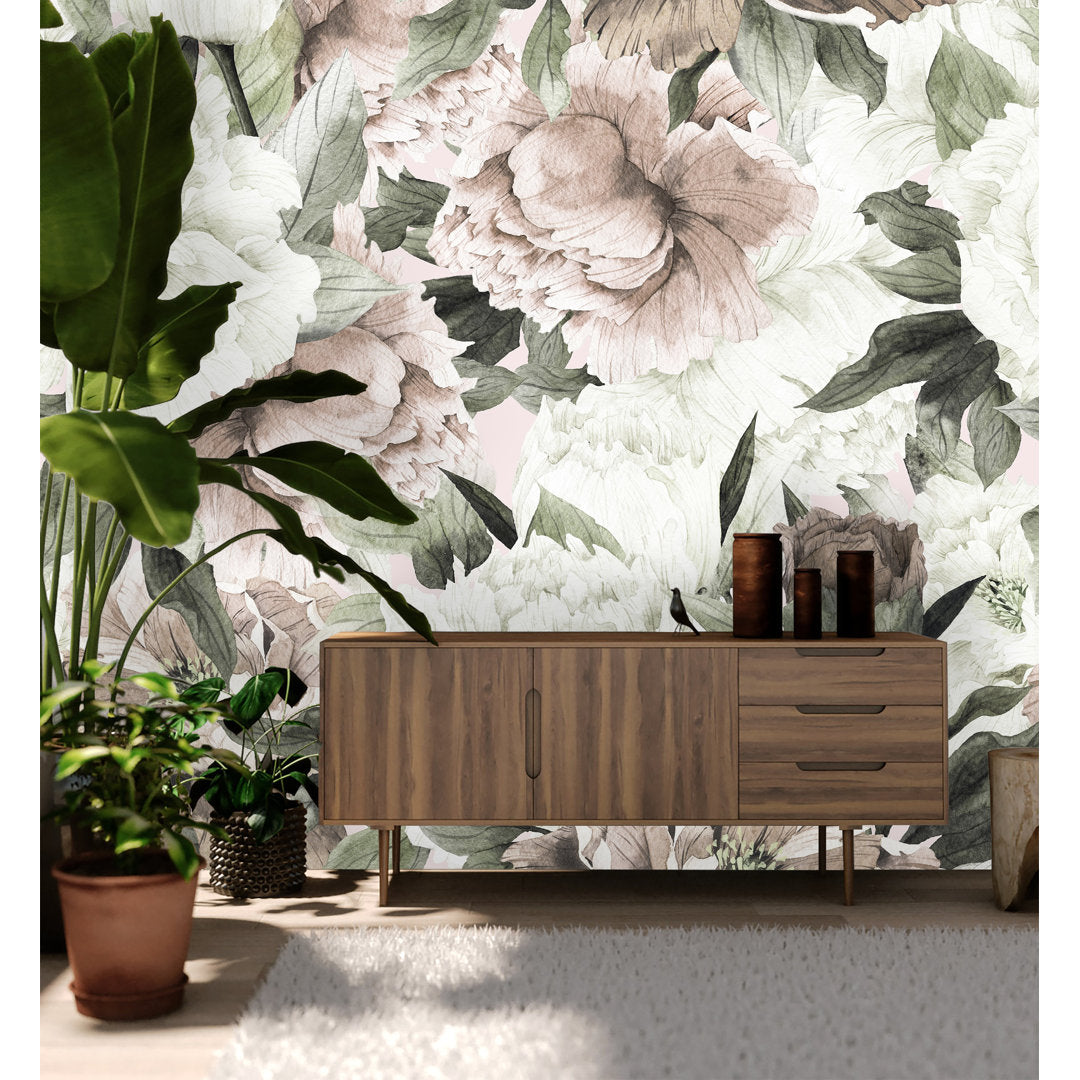 Hampton Removable Vintage Bouquet Peonies 10.4167' L x 125" W Peel and Stick Wallpaper Roll House of Hampton®