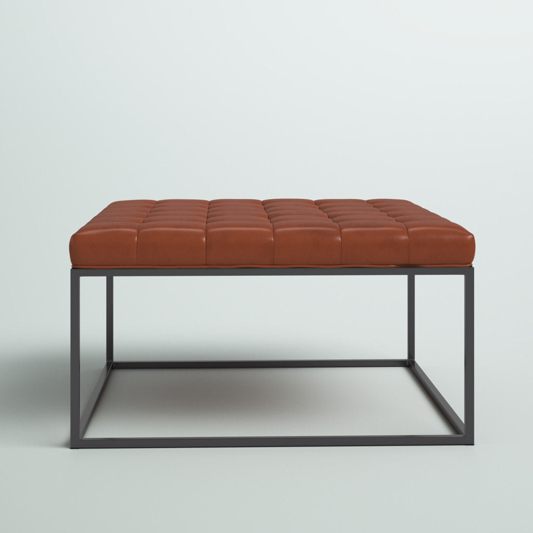 Bhorelal 34.75" Wide Faux Leather Tufted Square Cocktail Ottoman Wade Logan® Fabric: Brown