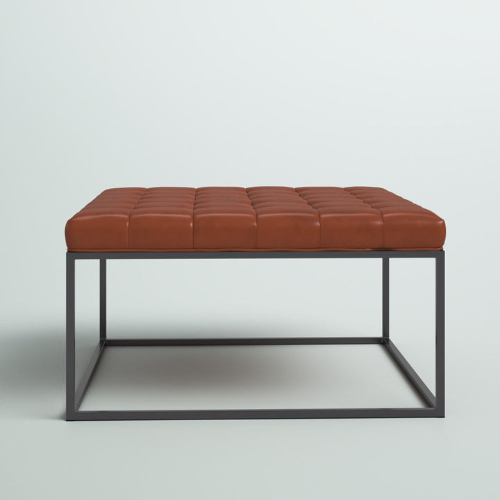 Bhorelal 34.75" Wide Faux Leather Tufted Square Cocktail Ottoman Wade Logan® Fabric: Brown