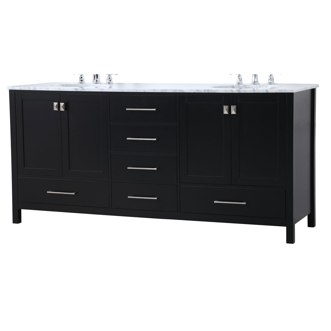 Bagdai 72" Wide Bathroom Vanity Set Wade Logan® Base Finish: Black, Top Finish: Calacatta Quartz
