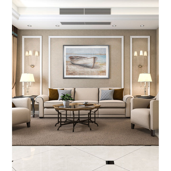 Embellished Whitewashed Boat - Print Beachcrest Home™ Size: 26" H x 36" W  Format: Silver Frame