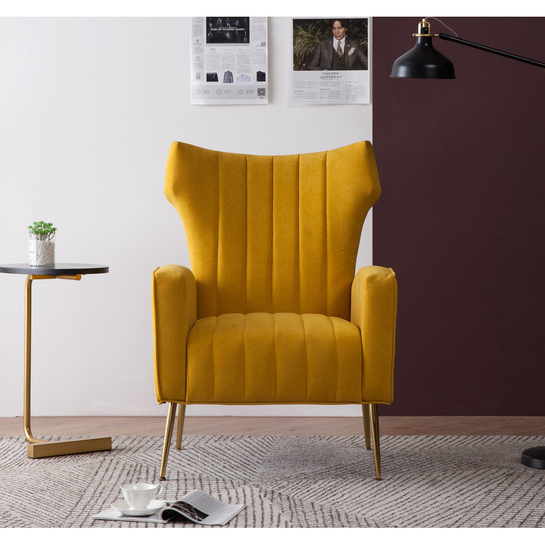 Floreal 27.5" Wide Velvet Wingback Chair Etta Avenue™ Fabric: Yellow