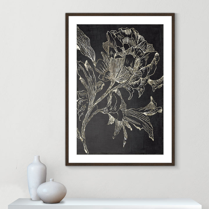 Golden Flower Folklore I by Asia Jensen - Picture Frame Graphic Art Print Joss & Main Size: 41.5" H x 29.5" W Format: Walnut Framed