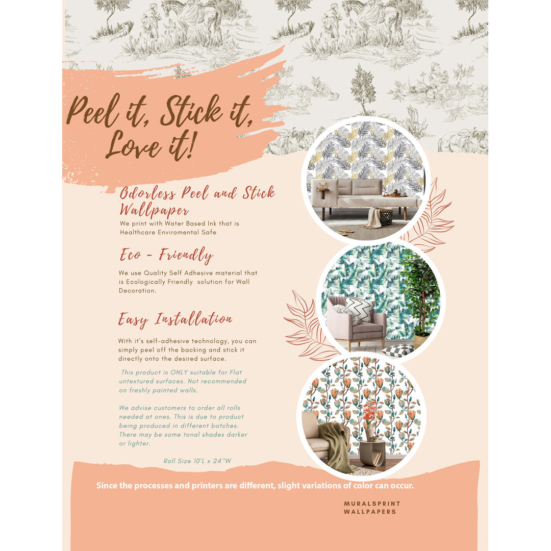 Pine and Birds 10' L x 24" W Peel and Stick Wallpaper Roll Winston Porter