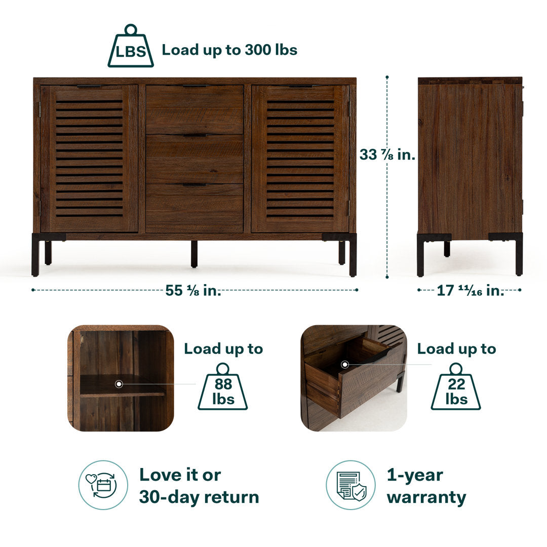 Miller 55'' Solid Wood Sideboard, Brown Sideboard Millwood Pines