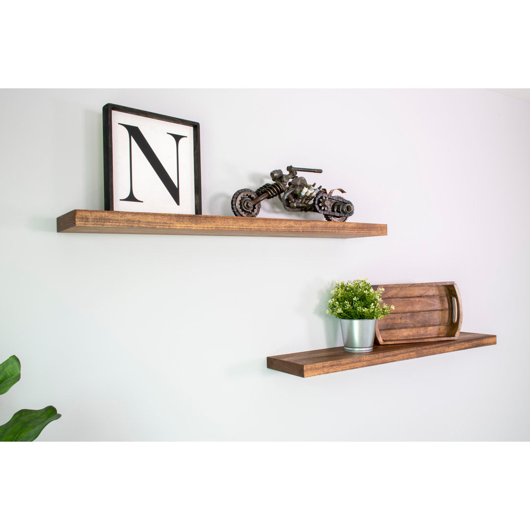 Bridgecliff 2 Piece Poplar Solid Wood Floating Shelf (Set of 2) Rosalind Wheeler Size: 1.38" H x 36" W x 10" D Finish: Buckskin