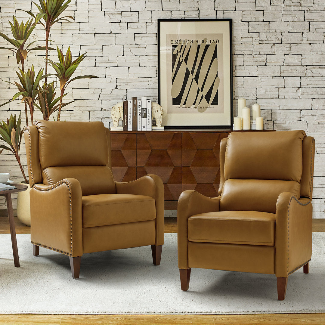 Beecher 28.75" Wide Genuine Leather Club Recliner (Set of 2) Lark Manor™ Body Fabric: Camel Top Grain Leather