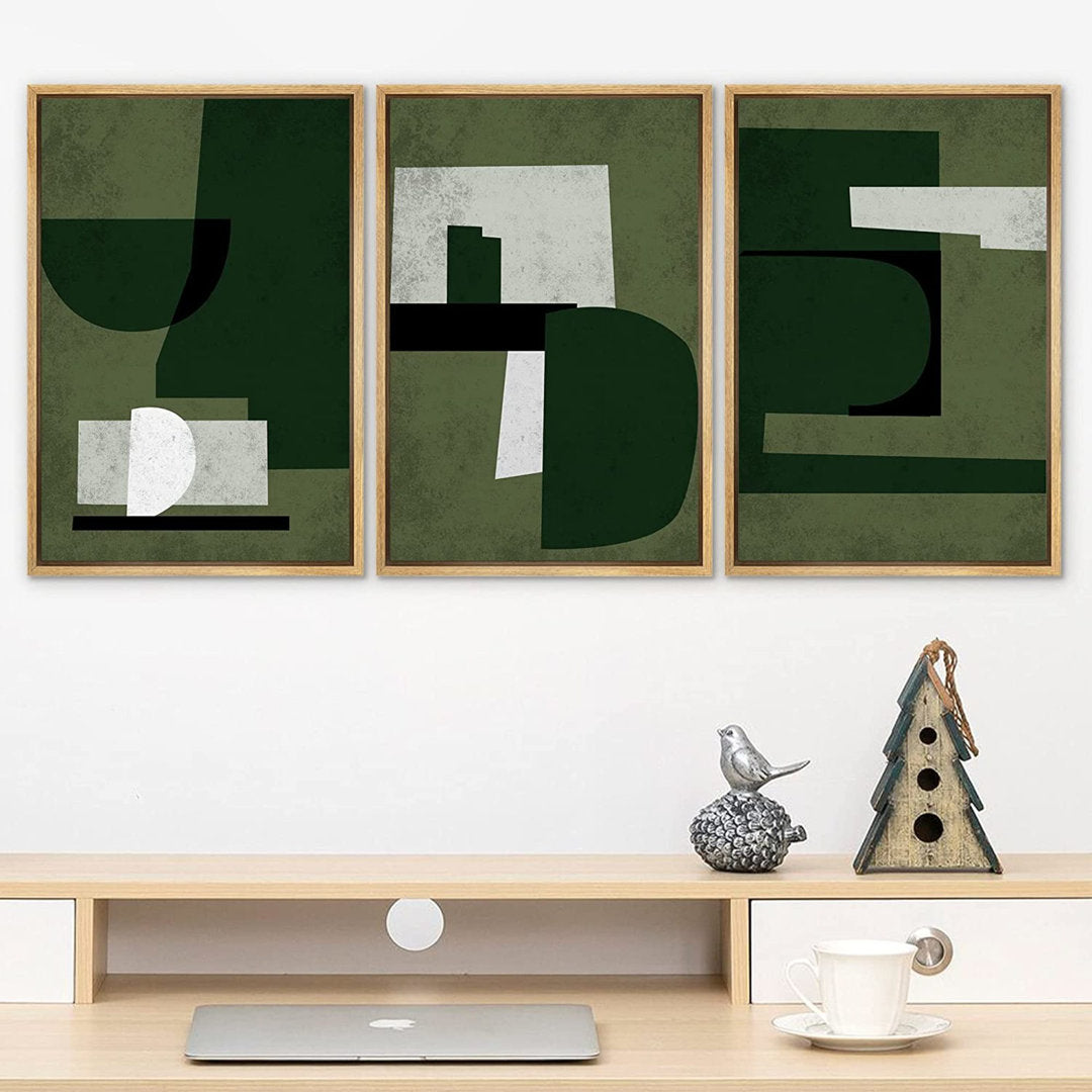 SIGNLEADER Framed Canvas Print Wall Art Set Green White Geometric Mid-Century Figures Abstract Shapes Illustrations Modern Art Boho Decorative For Living Room, Bedroom, Office -2204-M11 Green SIGNLEADER Size: 16" W x 24" H Format: Brown Framed