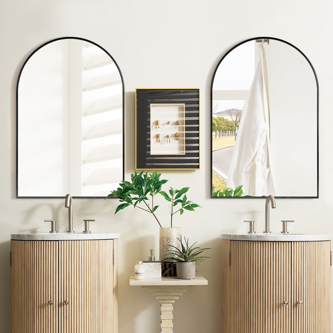 Arch Metal Arched Wall Mirror (Set of 2) Latitude Run® Size: 36'' x 24'' Finish: Black