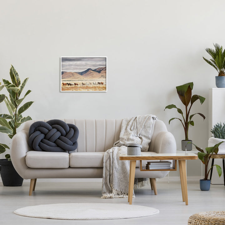 Wild Horses Roaming Across Western Landscape - Painting Print Foundry Select Size: 20" H x 16" W Format: White Framed