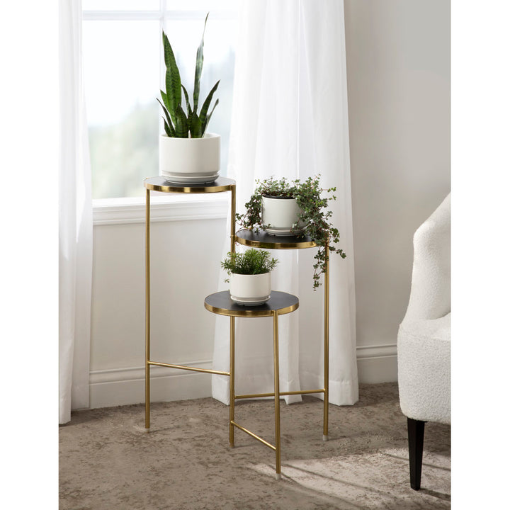 Logan Square Round Multi-Tiered Solid Wood Plant Stand Mercury Row® Color: Black/Gold