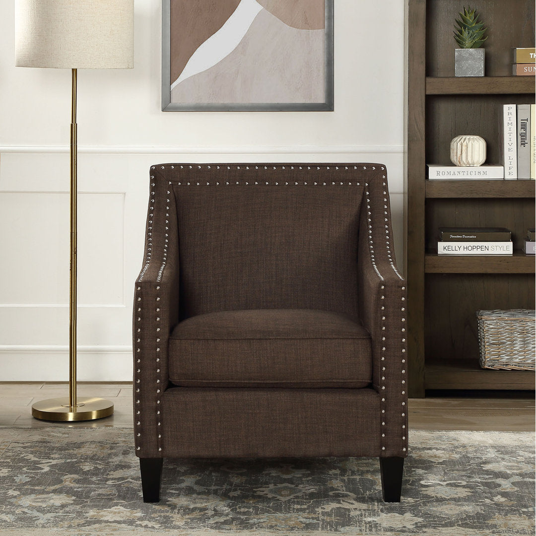 Hilga Erica Accent Armchair With Chrome Nailhead Trim Winston Porter Fabric: Brown Polyester Blend