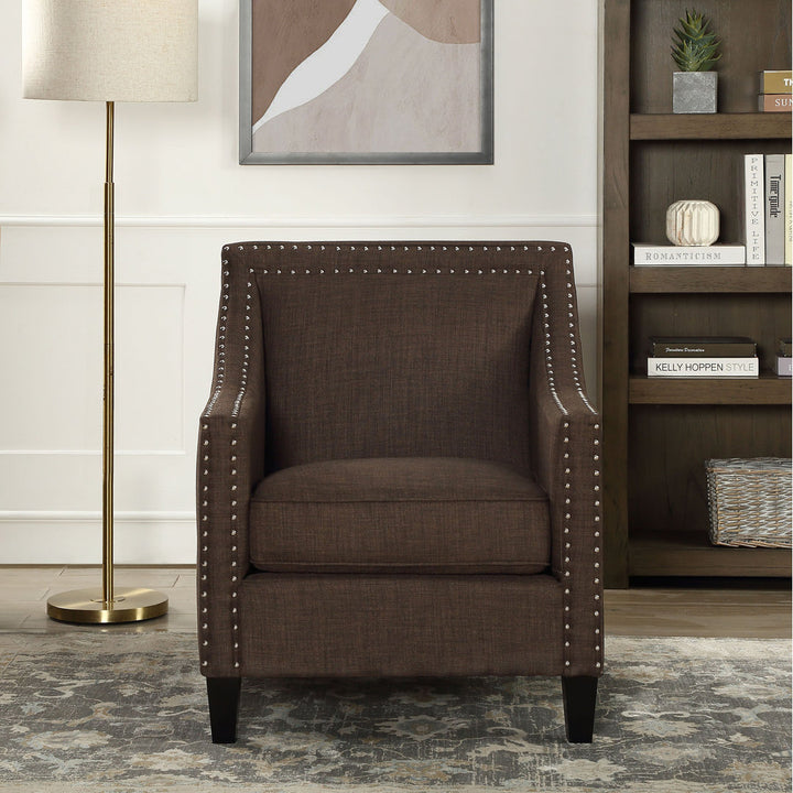 Hilga Erica Accent Armchair With Chrome Nailhead Trim Winston Porter Fabric: Brown Polyester Blend
