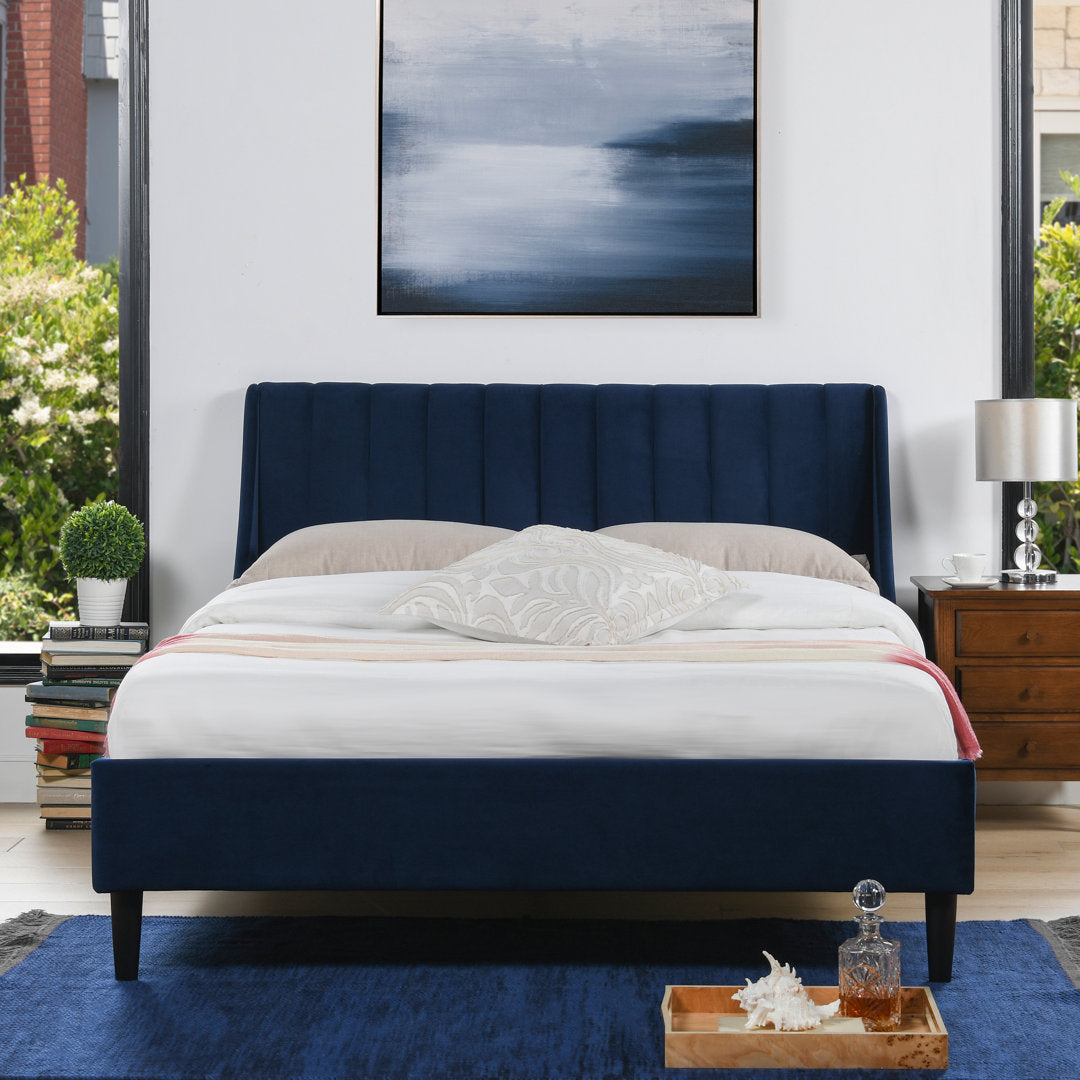 Helaina Tufted Upholstered Low Profile Platform Bed Wade Logan® Color: Navy Blue Velvet Size: Queen