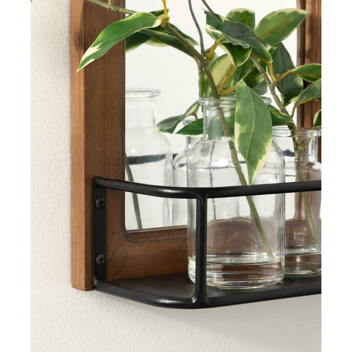 Kaufman Farmhouse Beveled with Shelves Accent Mirror Gracie Oaks Size: 24" H x 18" W Finish: Brown/Black