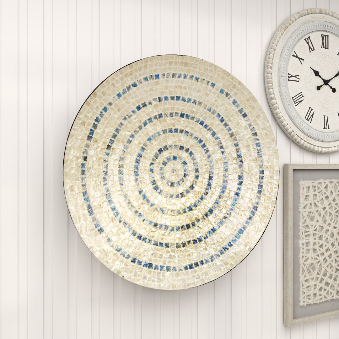 Mother of Pearl Shell Handmade Mosaic Plate Home Wall Decor with Blue Accents Dakota Fields