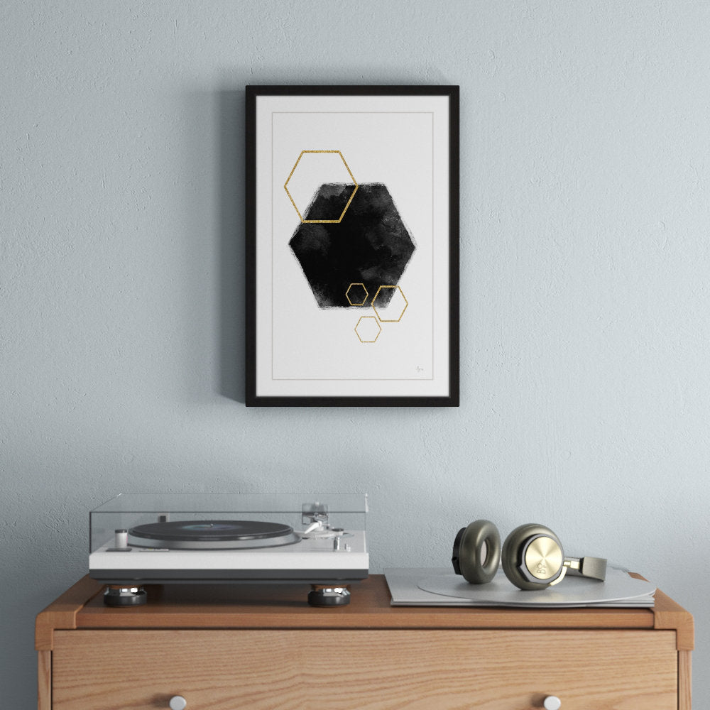 Black Hole Hexagon by Eyre Tarney Picture Frame  Print Etta Avenue™ Teen Size: 30" H x 20" W x 1.5" D