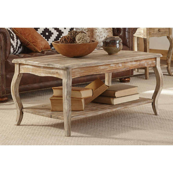 Deborah 42" Wide Rustic Industrial Antique Wooden Rectangular Coffee Table With 1 Shelf Kelly Clarkson Home