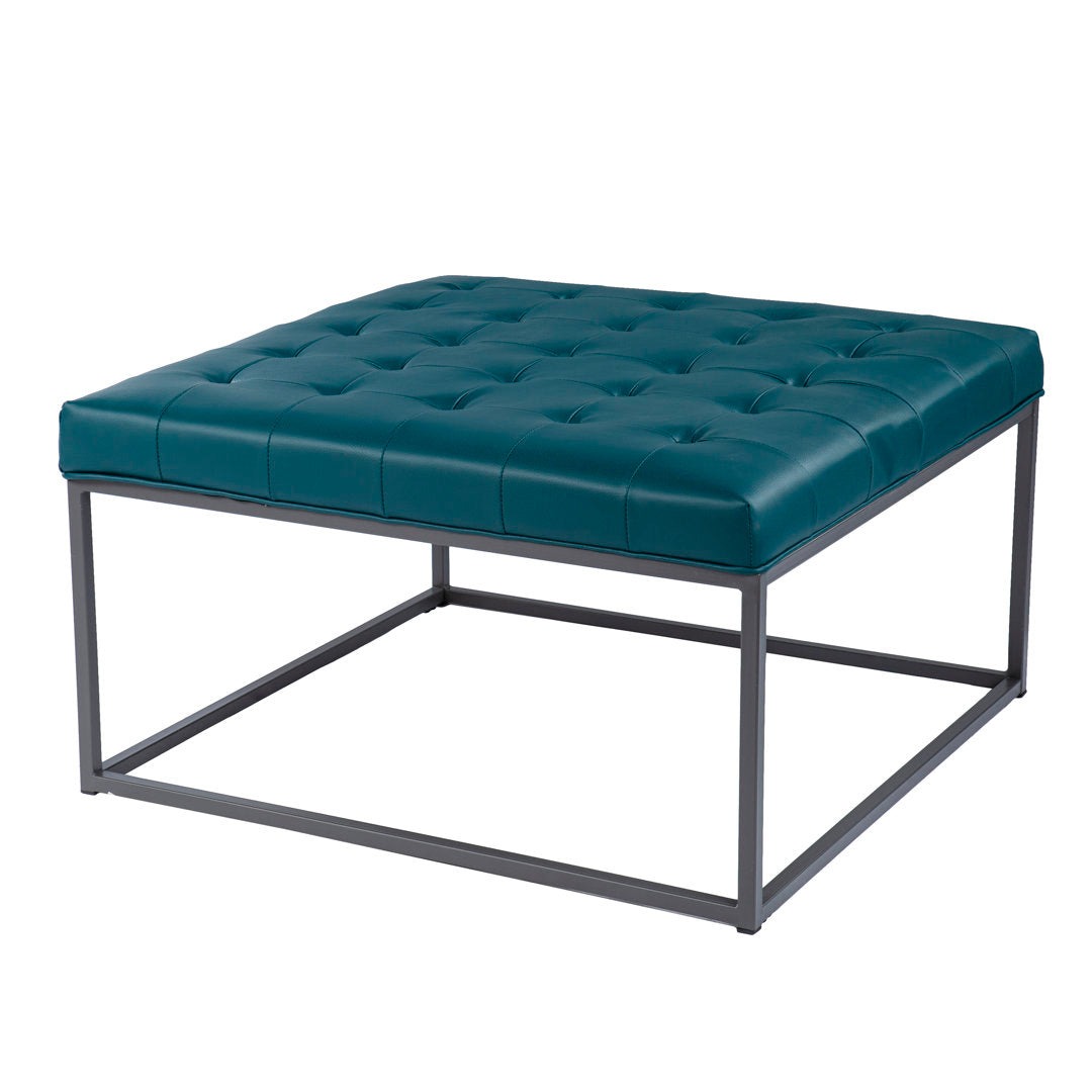 Bhorelal 34.75" Wide Faux Leather Tufted Square Cocktail Ottoman Wade Logan® Fabric: Blue