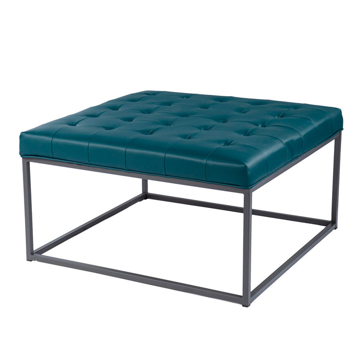 Bhorelal 34.75" Wide Faux Leather Tufted Square Cocktail Ottoman Wade Logan® Fabric: Blue
