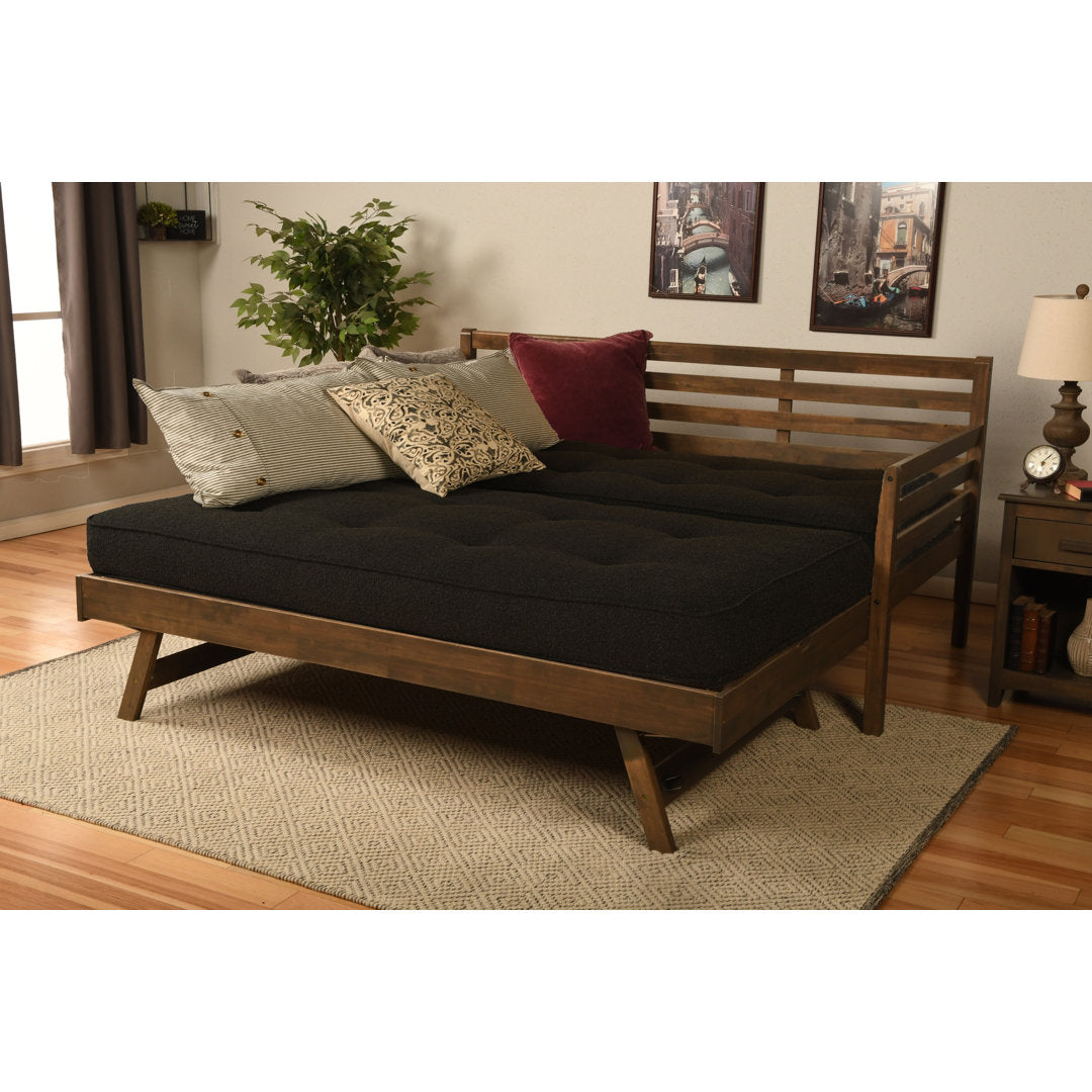 Alhamdi Boho Daybed and Pop-Up Bed with Mattresses Lark Manor™ Frame Color: Rustic Walnut, Mattress Color: Canton Black
