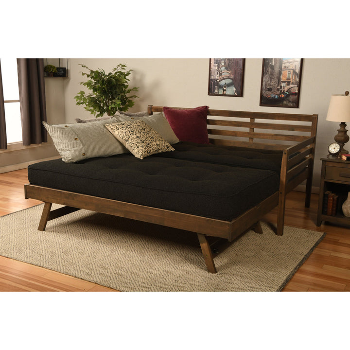 Alhamdi Boho Daybed and Pop-Up Bed with Mattresses Lark Manor™ Frame Color: Rustic Walnut, Mattress Color: Canton Black