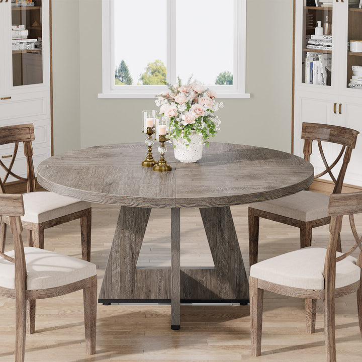 47 Inch Round Dining Table for 4 Farmhouse Kitchen Table Ebern Designs Color: Gray