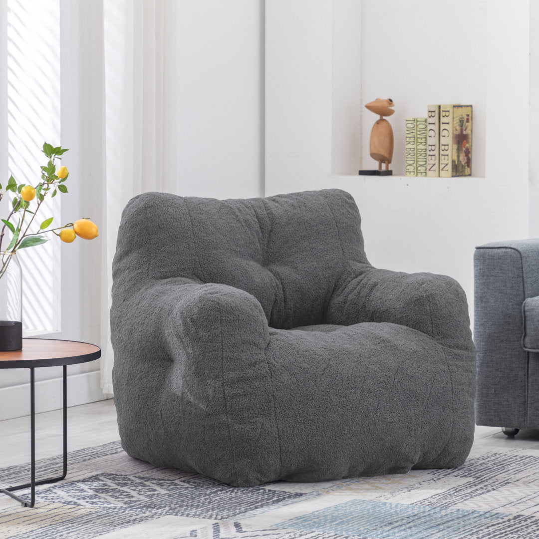 Medium Bean Bag Chair Viv + Rae™ Body Fabric: Gray Faux Fur