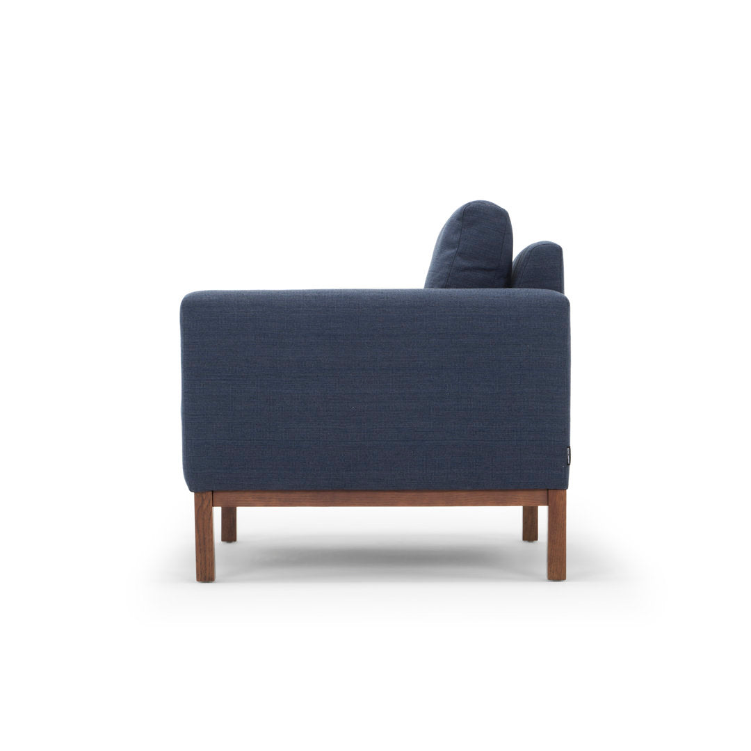 Clayton Upholstered Armchair Joss & Main Fabric: Venga Dust Blue Performance Basketweave