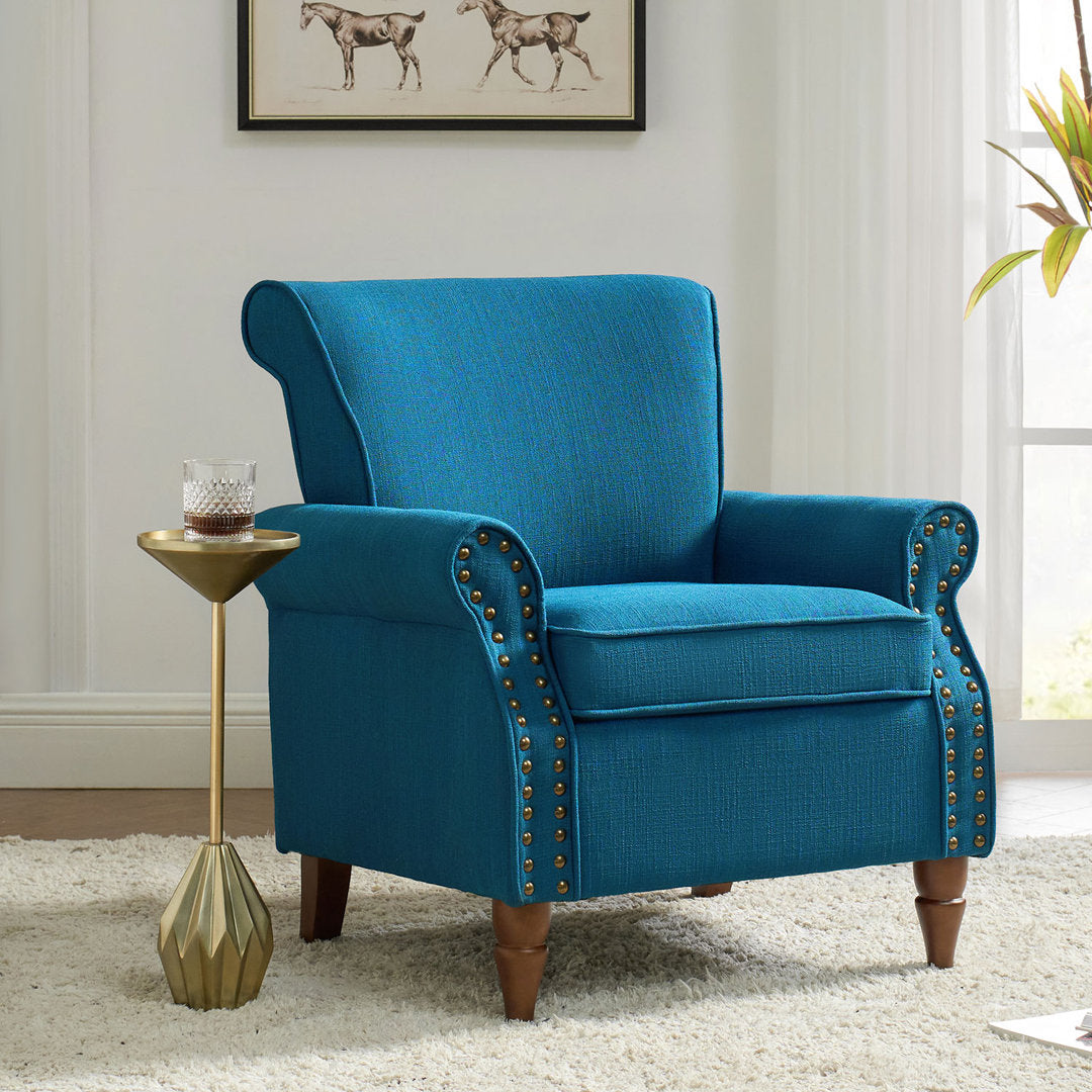 Asul Upholstered Armchair with Solid Wood Legs Wade Logan® Fabric: Navy Polyester