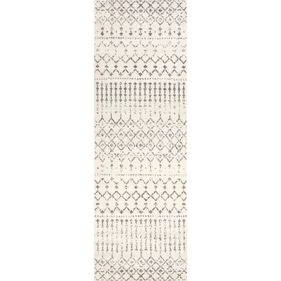 Giannini Geometric Moroccan Area Rug in Gray/ Off White Union Rustic Rug Size: Runner 2'8" x 12'