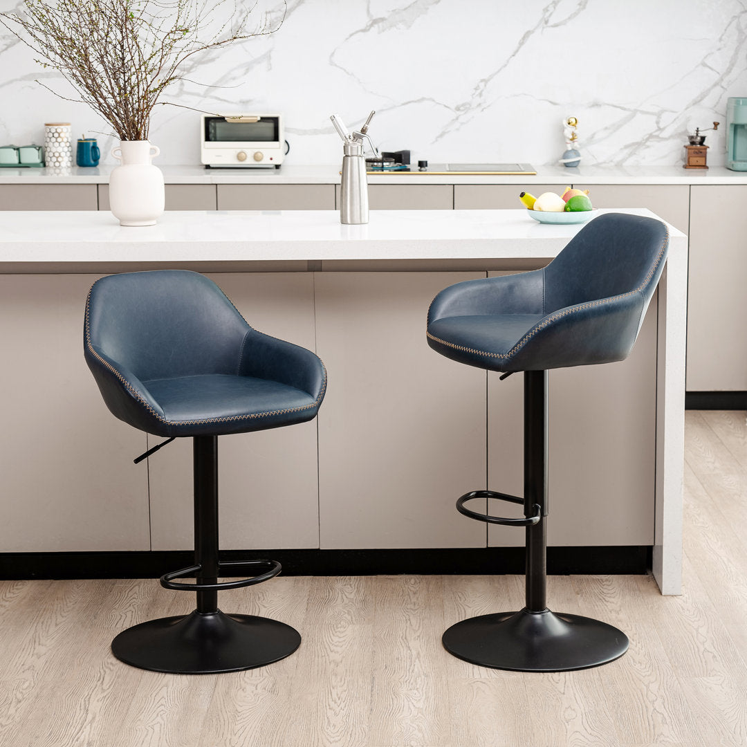 Thibodeaux Swivel Adjustable Height Bar Stool (Set of 2) Mistana™ Color: Navy Blue