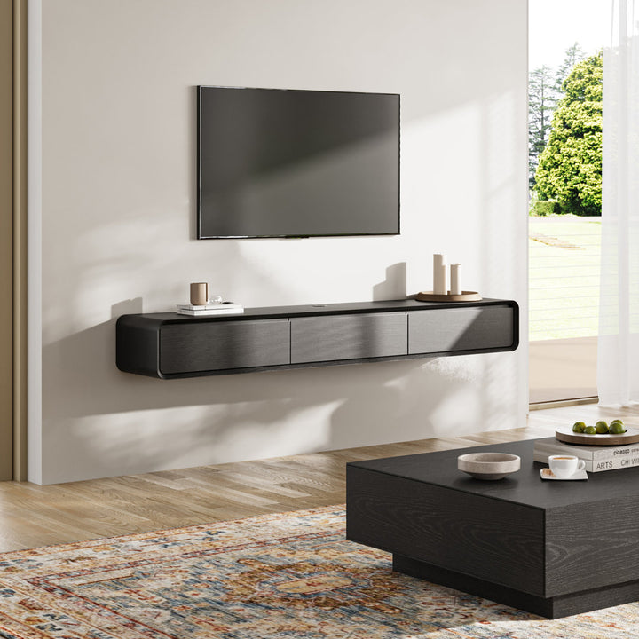Randalstown Floating TV Stand, Entertainment Center with 4 Drawers, Solid Wood, Fully-Assembled Hokku Designs Color: Dark Brown/Black Overall Entertainment Center Width - Side to Side: 78.74''