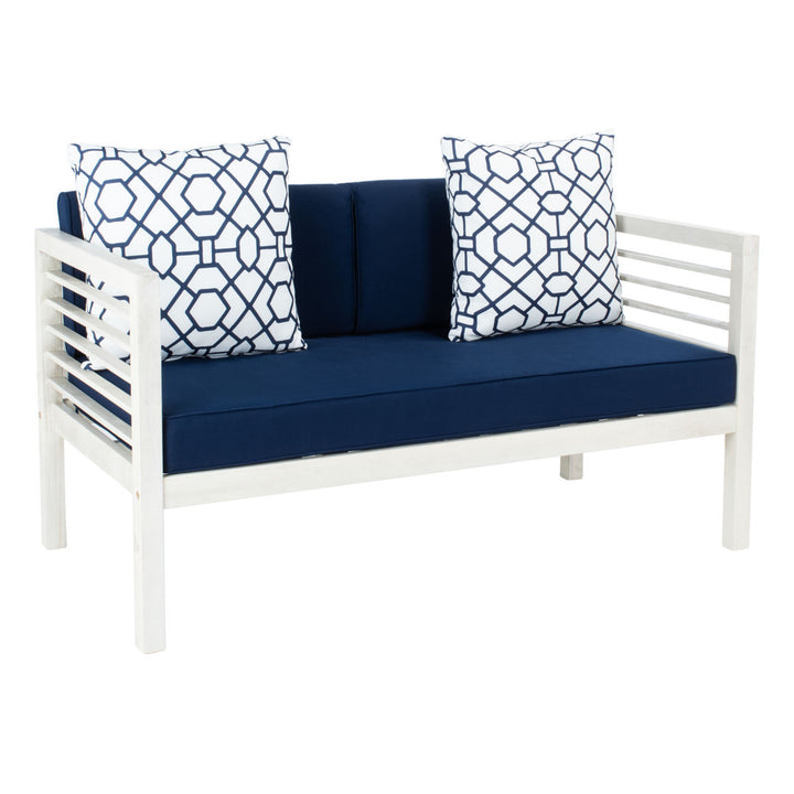 Arlethe 4 Piece Sofa Seating Group with Cushions Wade Logan® Frame Color/Cushion Color: White Frame/Navy Cushion