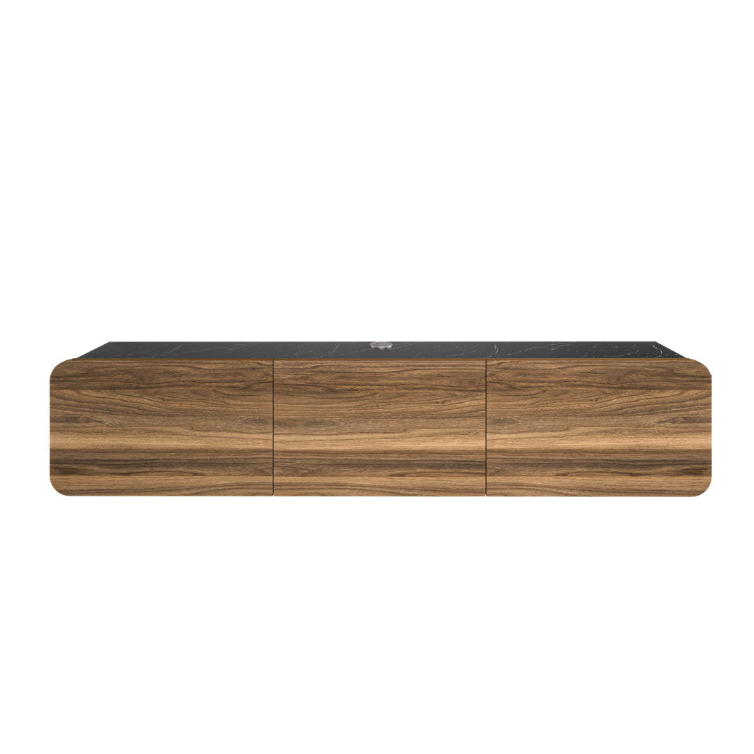 Callysta Floating TV Stand Up to 78" TV's Wall Mounted Media Console Millwood Pines Color:  Black Marble Design/Brown Wood