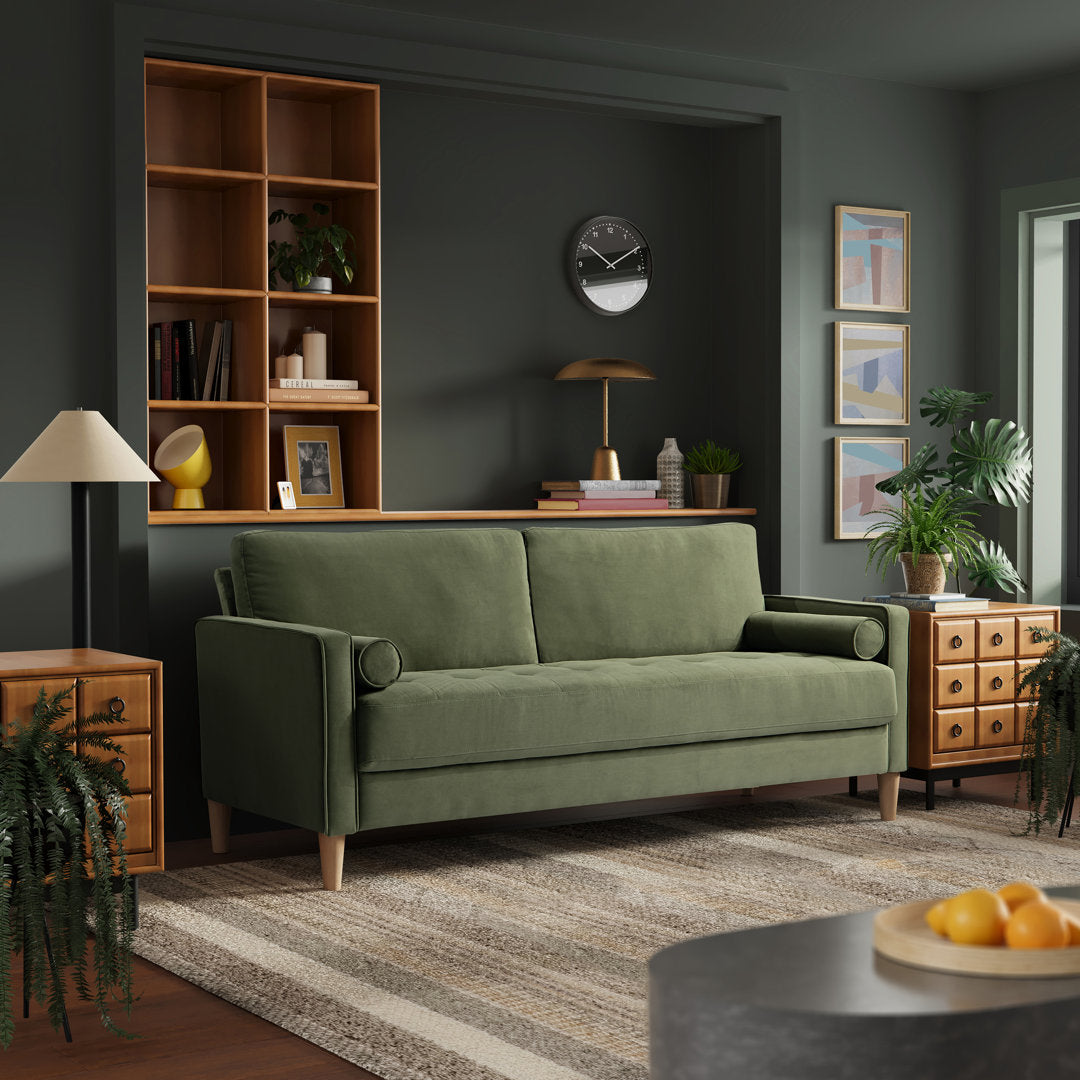 Garren 75.6'' Square Arm Tufted Sofa Mercury Row® Fabric: Green