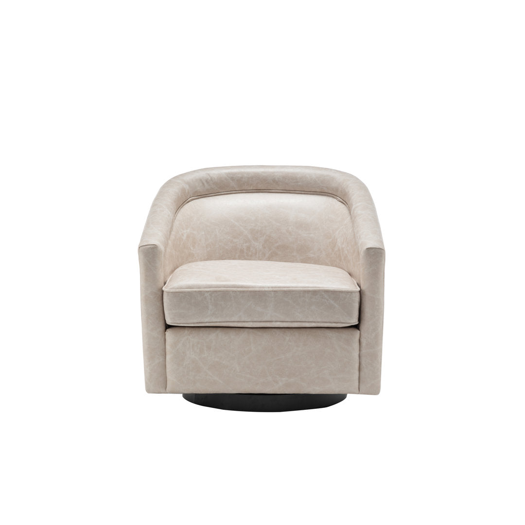 Kiersten 28.7" Wide Vegan Leather Swivel Barrel Chair Sand & Stable™ Leather Type: Distressed Cream Faux Leather