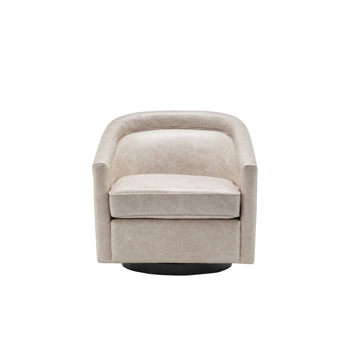 Kiersten 28.7" Wide Vegan Leather Swivel Barrel Chair Sand & Stable™ Leather Type: Distressed Cream Faux Leather
