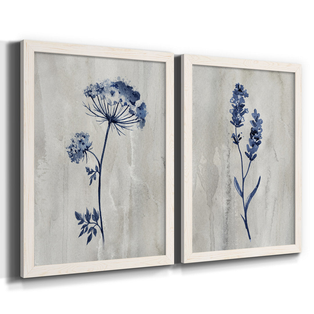 Indigo Botanical I - 2 Piece Graphic Art Print Set Laurel Foundry Modern Farmhouse® Mat Color: No Mat Size: 37.5" H x 55" W x 1.5" D Format: White Framed Canvas