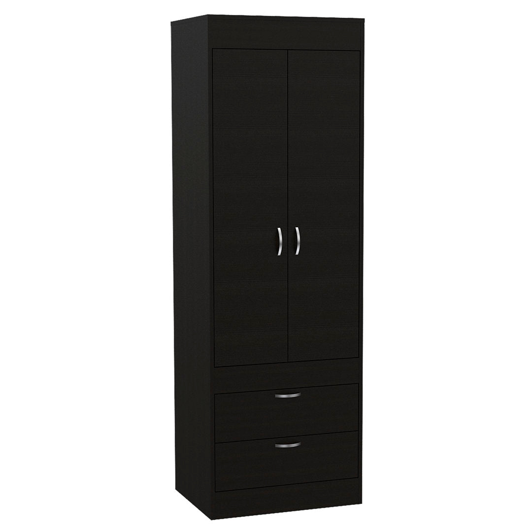 Lisboa Armoire with Double Doors, 2 Drawers, and Hanging Rod Latitude Run® Color: Black
