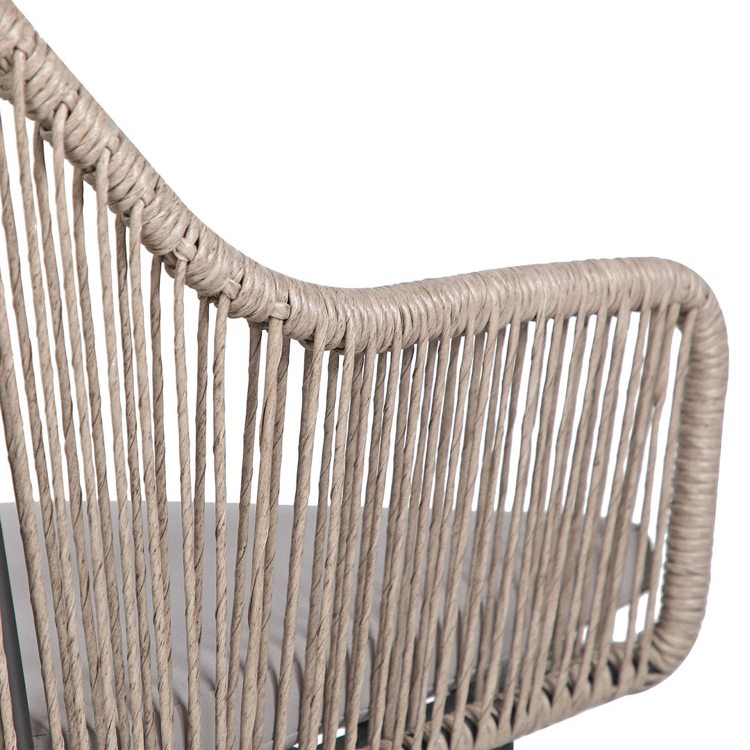 Cassil Patio Dining Armchair with Cushion (Set of 2) Wade Logan® Frame Color/Cushion Color: Beige Frame/Light Gray Cushion