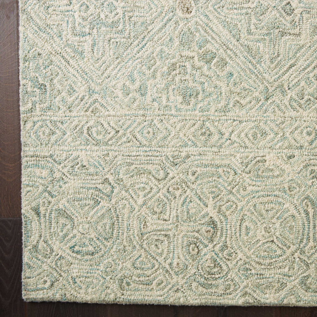 Yeznig Scandinavian Geometric Handmade Wool Ivory/Teal Area Rug Charlton Home® Rug Size: Rectangle 8' x 11'