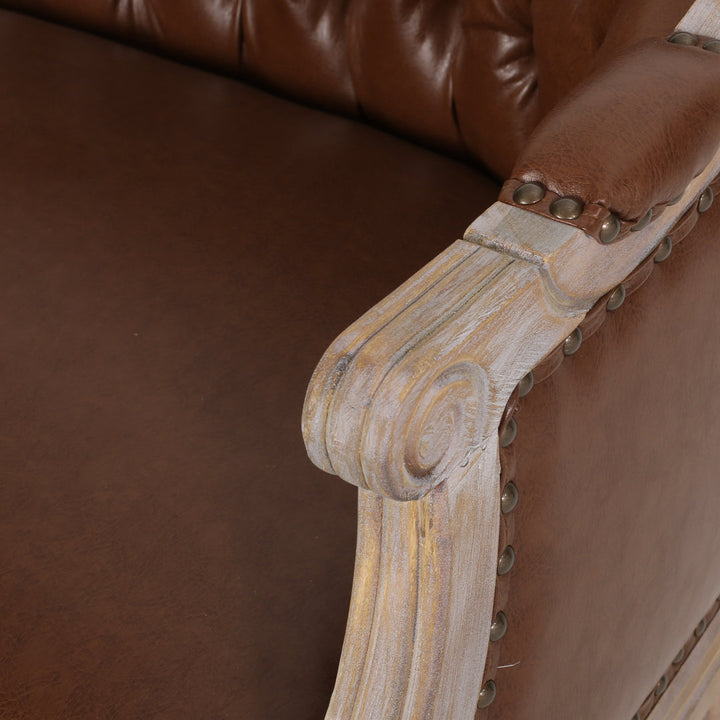 Atenea 49.5'' Upholstered & Birch Wood Loveseat August Grove® Upholstery Color: Cognac Faux Leather