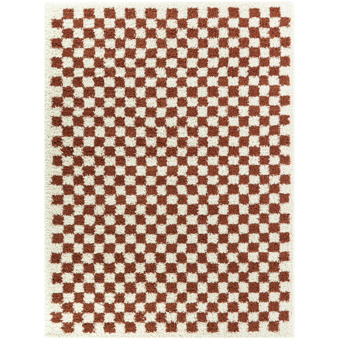 Walker Checkered Burnt Orange/Cream Shag Area Rug AllModern Rug Size: Rectangle 8'9" x 12'