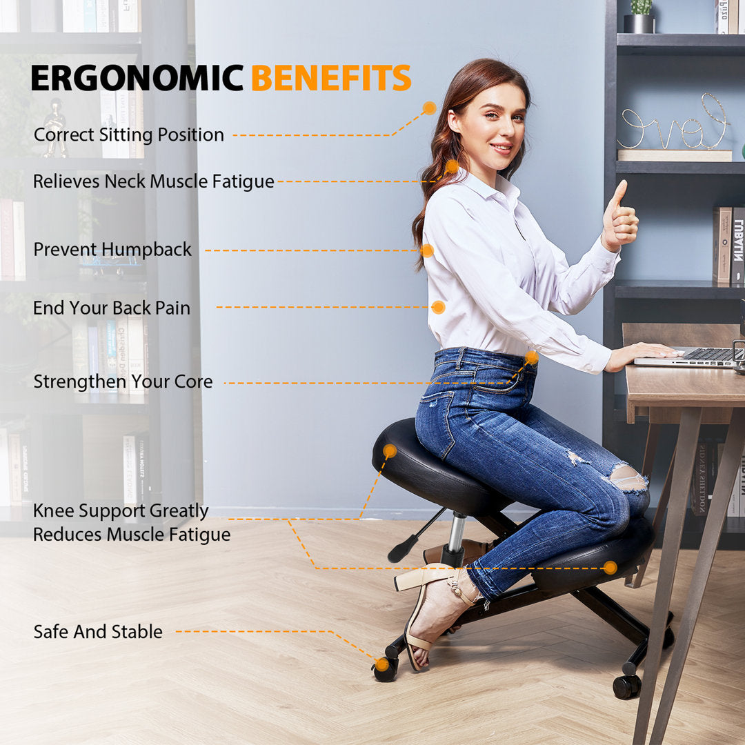 Ergonomic Kneeling Chair, Height Adjustable Stool With Thick Foam Cushions For Home And Office Inbox Zero