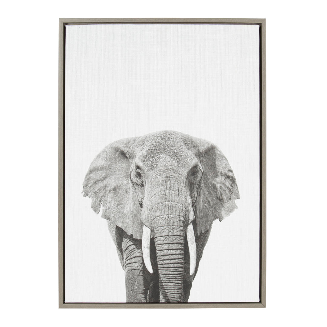 Elephant Animal Print Black and White Portrait by Simon Te Tai - Photograph Print on Canvas Ivy Bronx Format: Gray Framed